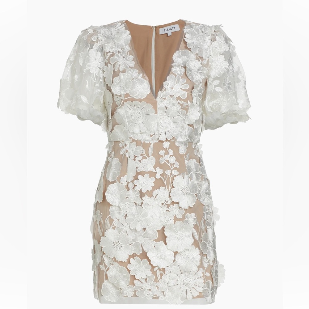 Elliatt Zayla Floral Lace Puff-Sleeve Minidress